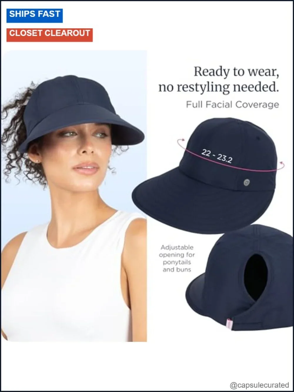UPF 50 Sun Hat with Ponytail Opening, Lightweight, Adjustable, Adult